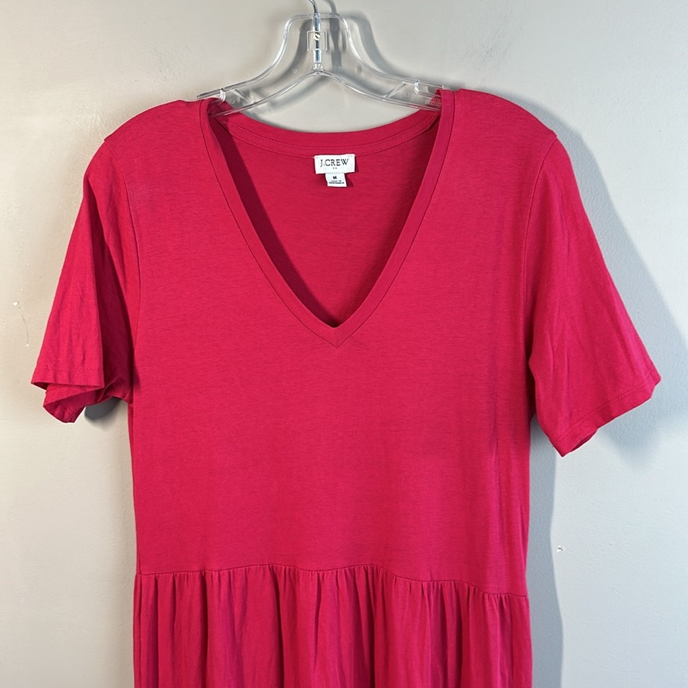 J. Crew Factory Womens Pink Lagenlook Tiered V-Neck Midi Dress Size Medium Midi - Picture 3 of 11